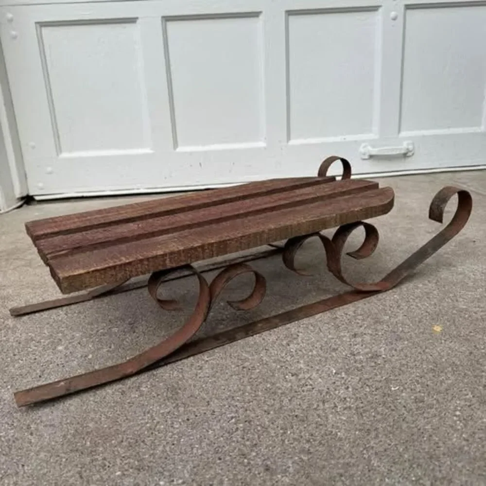 Vintage Handmade Rustic Wooden & Iron Sled